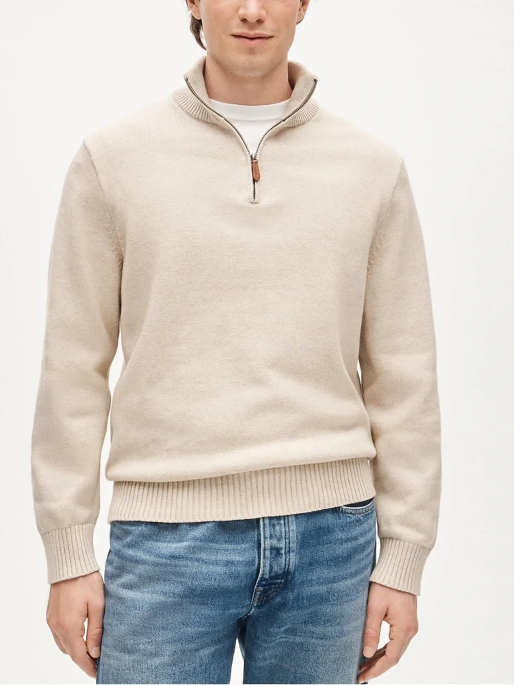 J.‎ CREW Heritage cotton quarter-zip sweater in Heather Sand XXL NWT $118 BT793